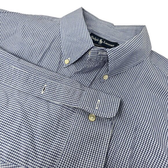 Ralph Lauren Yarmouth Blue‎ Check Button-Down Shirt Mens 18/35 Long Sleeve - Picture 1 of 6
